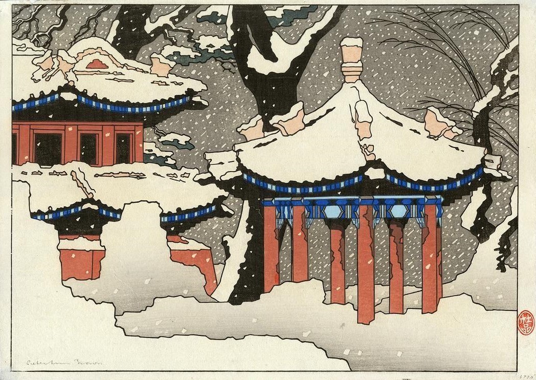 Chinese temple in snow, sans date