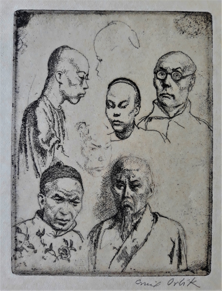 Köpfe aus China, original radierung, ca.1912, 9 x 12cm. Coll. J.D.